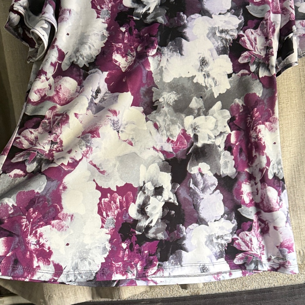 Calvin Klein Purple and Gray Floral Blouse Flatter Sleeve L - Picture 5 of 8